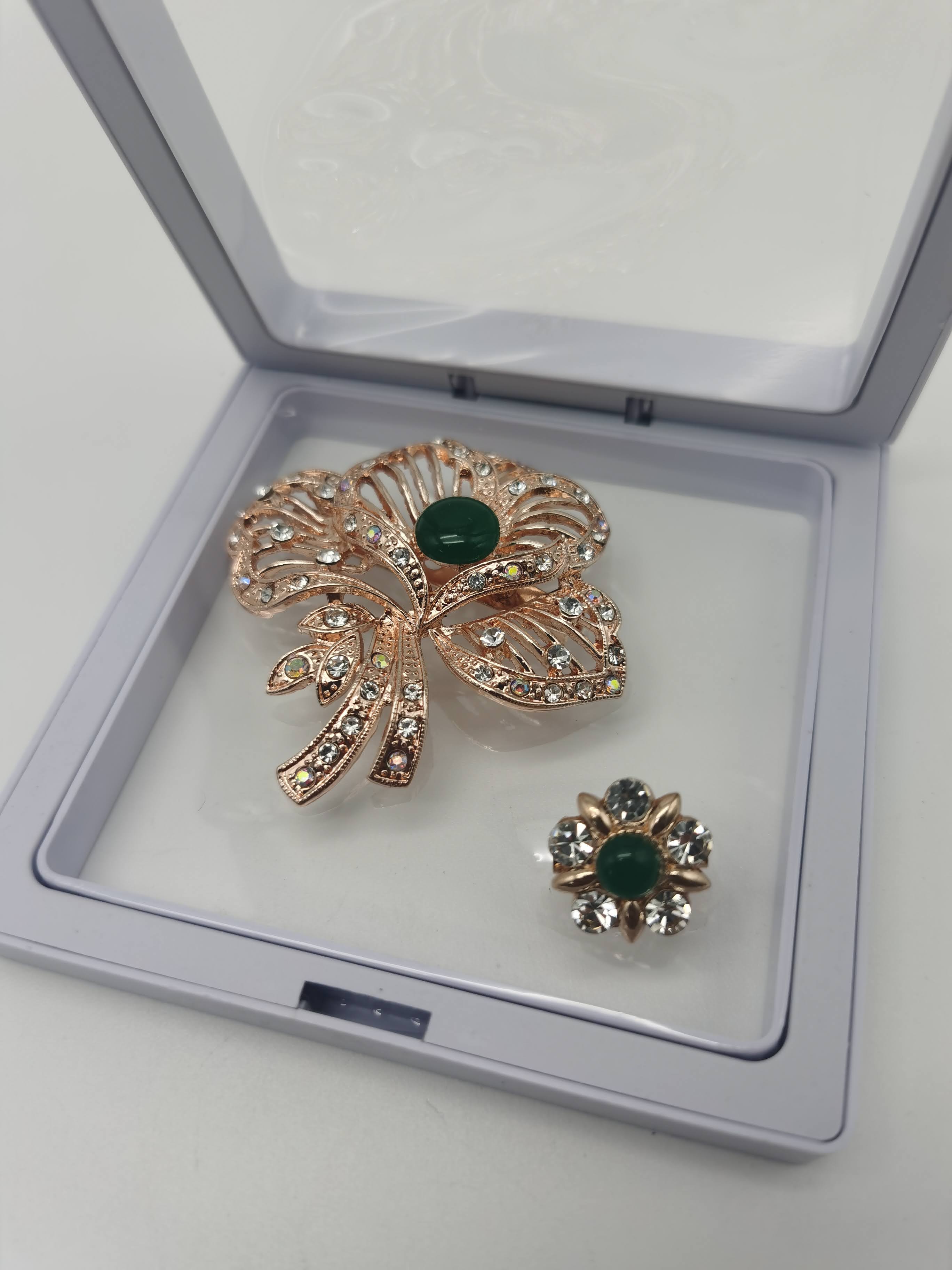 SET PIN WANITA BUNGA ROSE JADE HIJAU