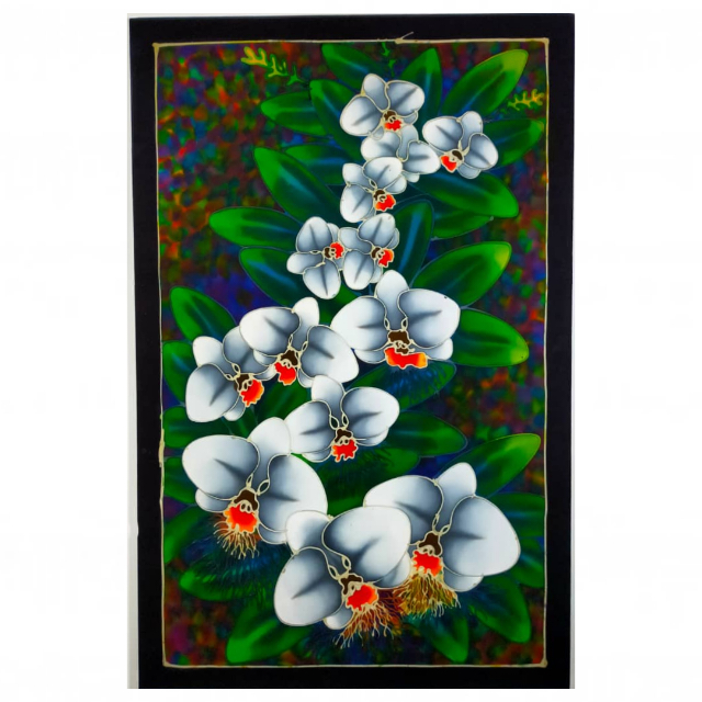 WHITE ORCHID FLOWER BATIK PAINTING