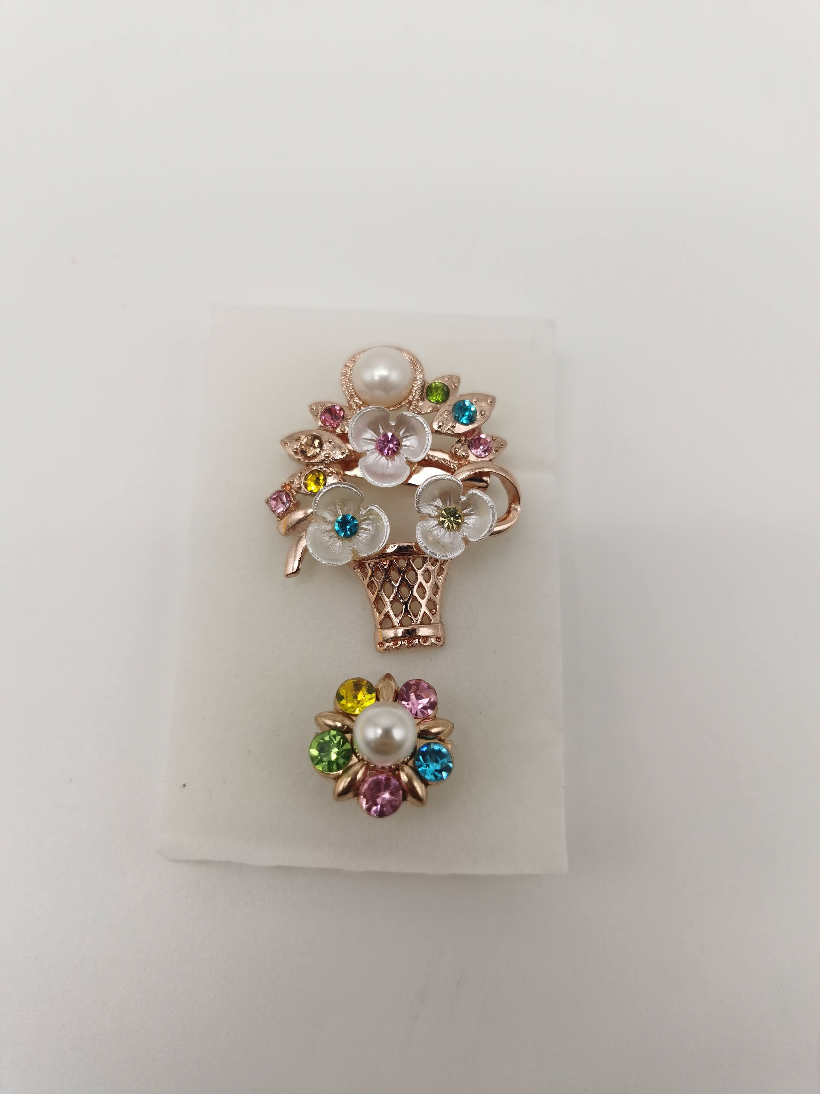 SET PIN WANITA PASU BUNGA BLACK + PINK + HIJAU  MUDA