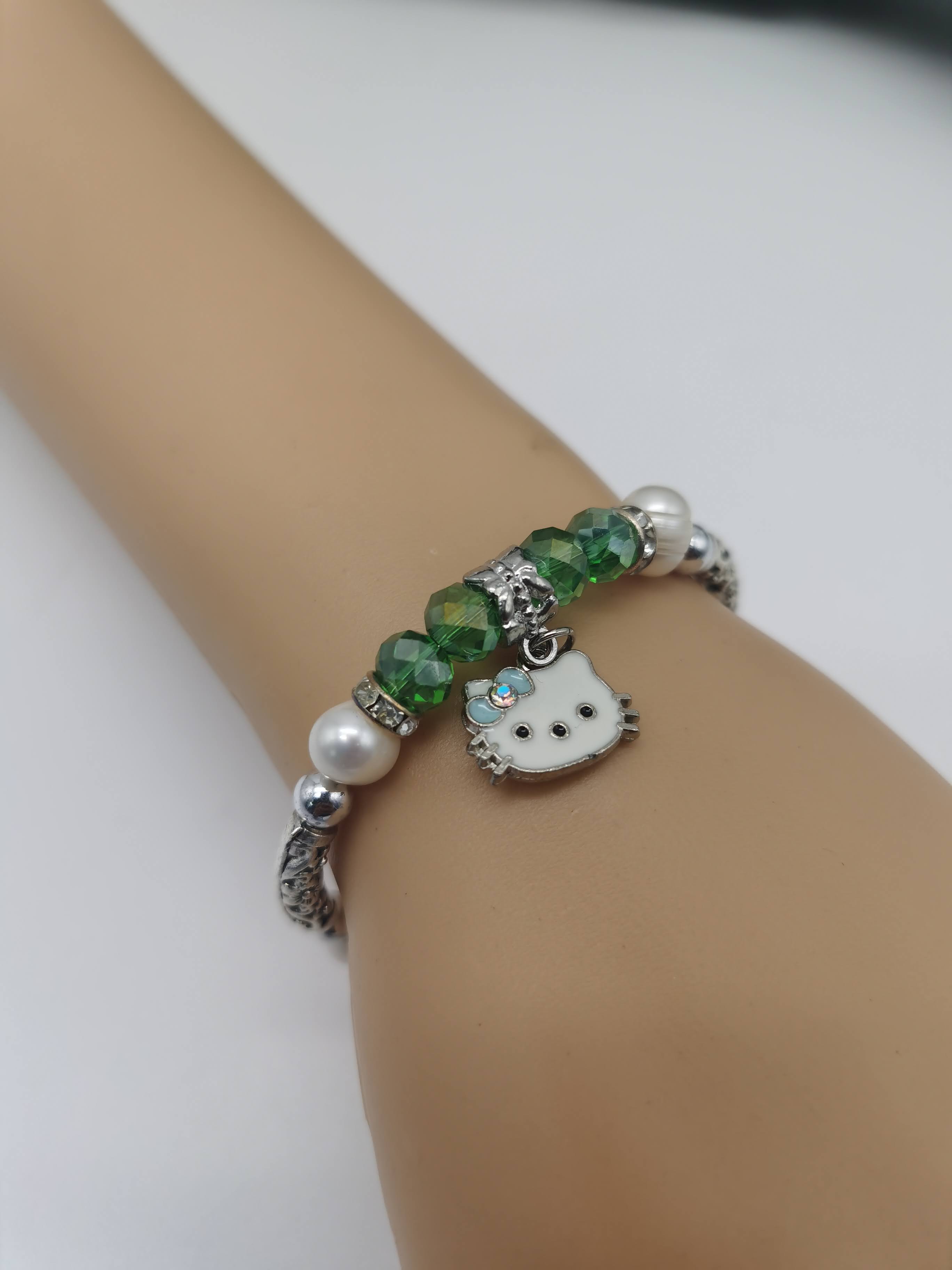 GELANG ALA PANDORA BUDAK HELLO KITTY HIJAU