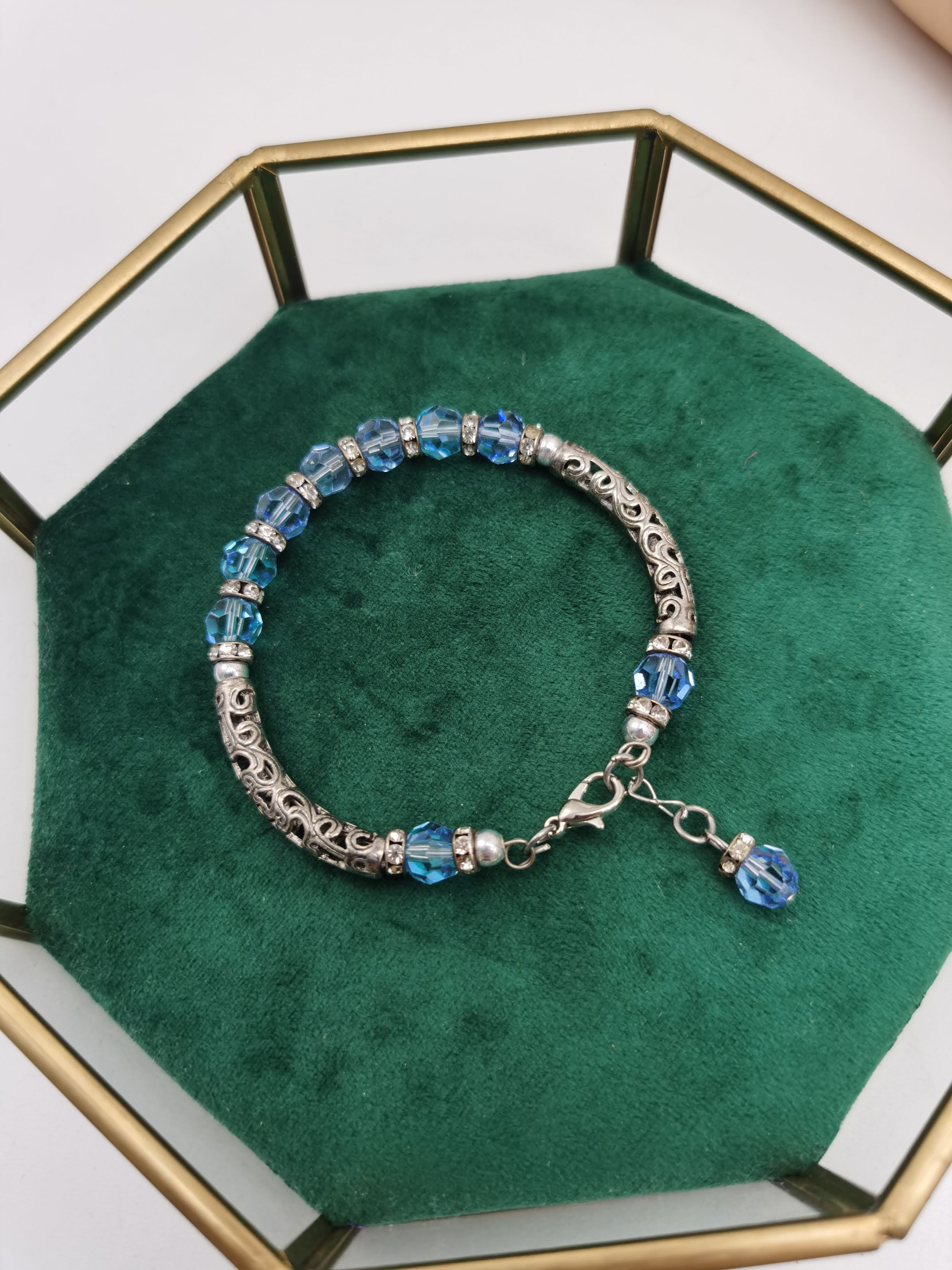 GELANG BANGLE MUTIARA DAN CRYSRTAL BIRU