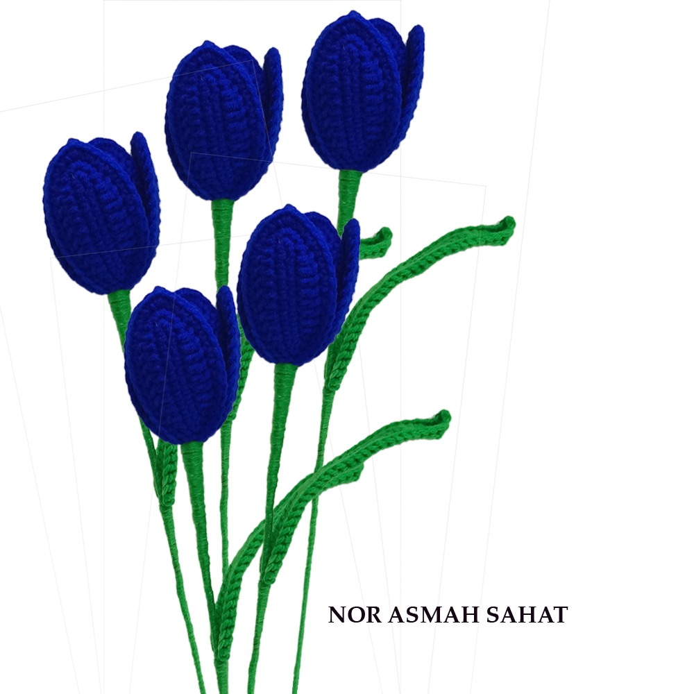(PRE-ORDER 160) CROCHET ROYAL BLUE TULIP (5 PCS)