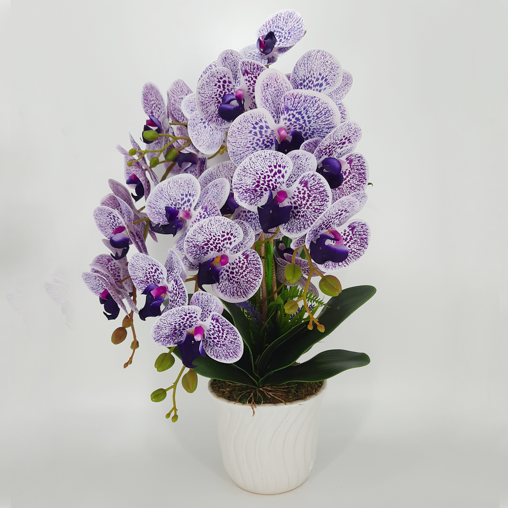 BUNGA ORKID LATEX 3 TANGKAI (UNGU MUDA BERTOMPOK)