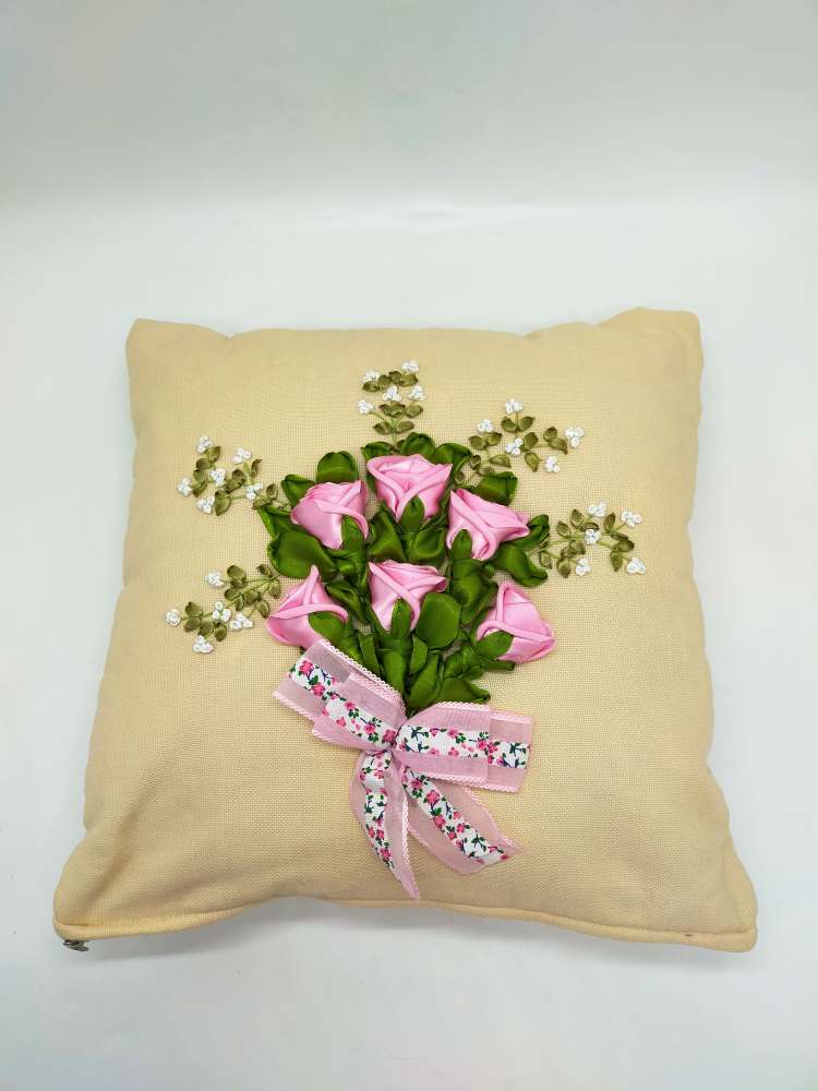 CUSHION COVER RIBBON PINK