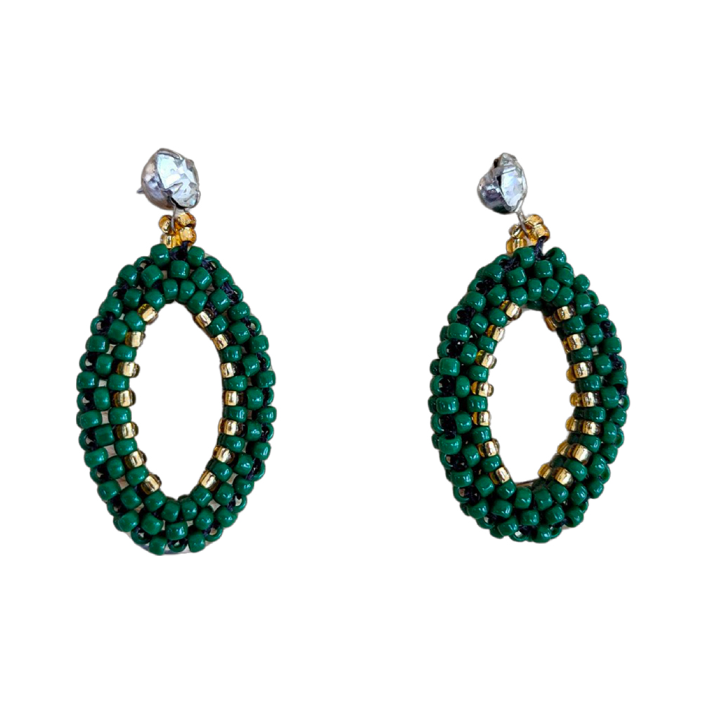 OVAL GREEN EARRING