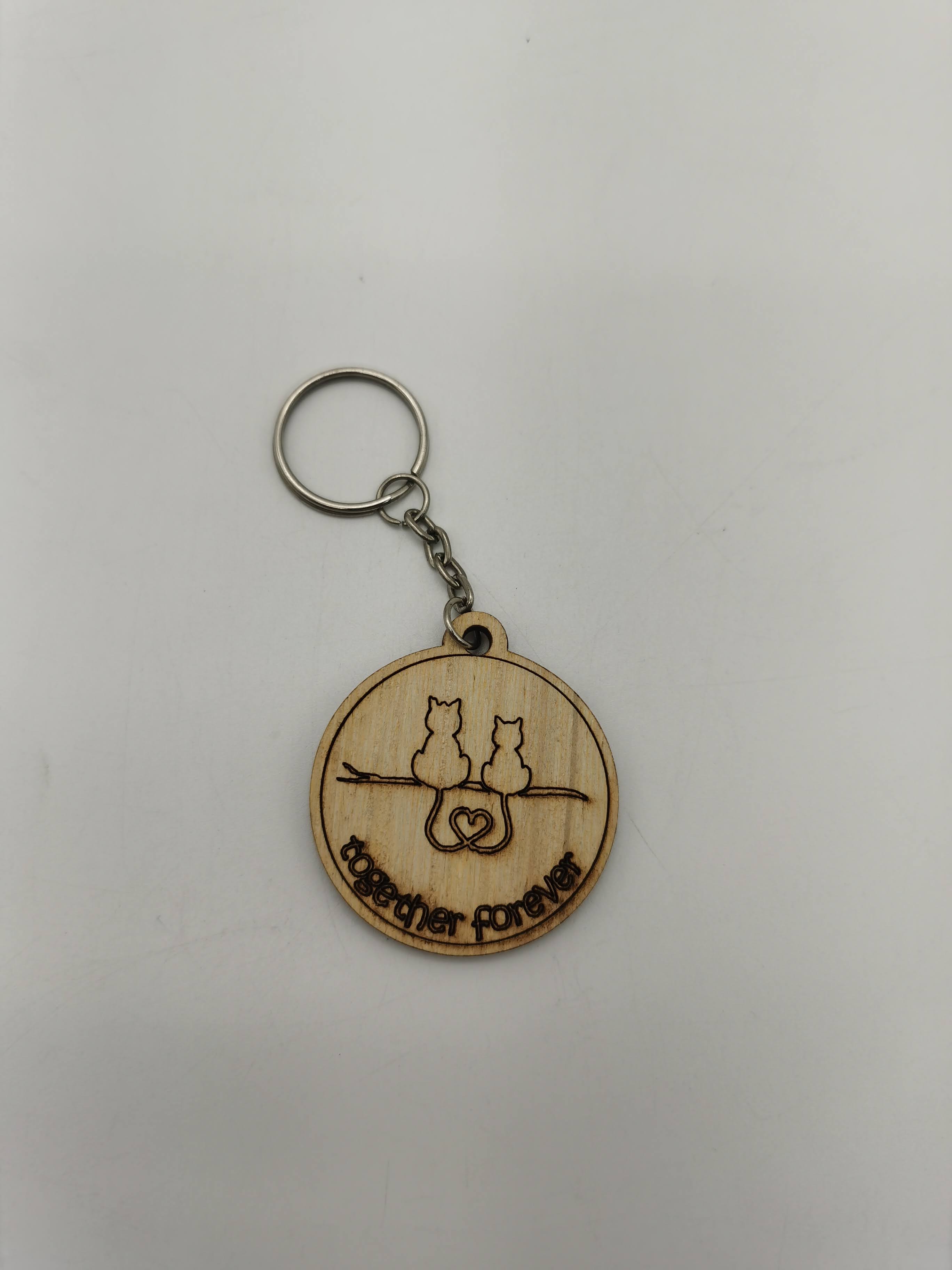WOOD KEYCHAIN TOGETHER FOREVER CATS