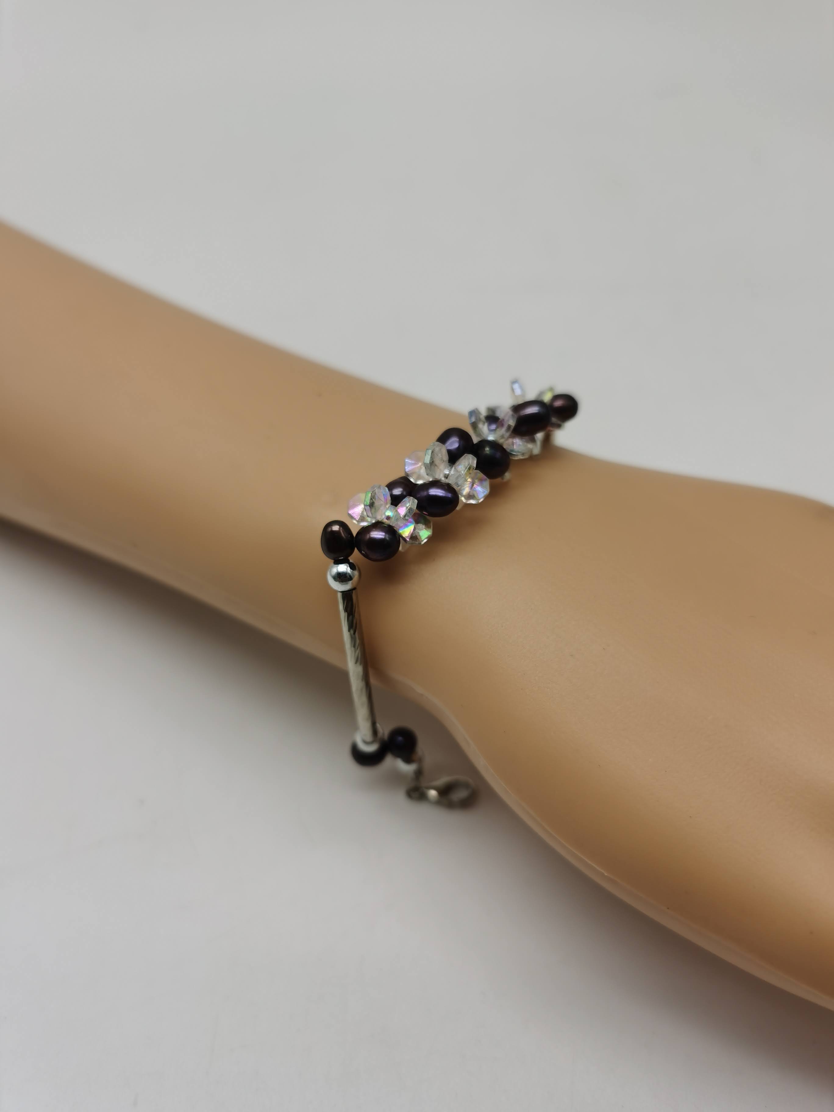 GELANG BANGLE RICE PEARL PLUS CRISTAL AB