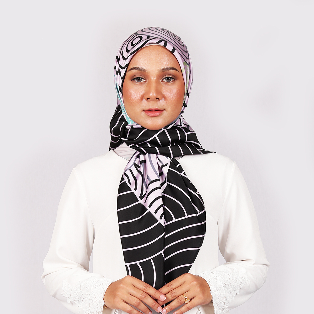 GEO EAGLE MOTIF SCARF (BLACK & LIGHT PURPLE)
