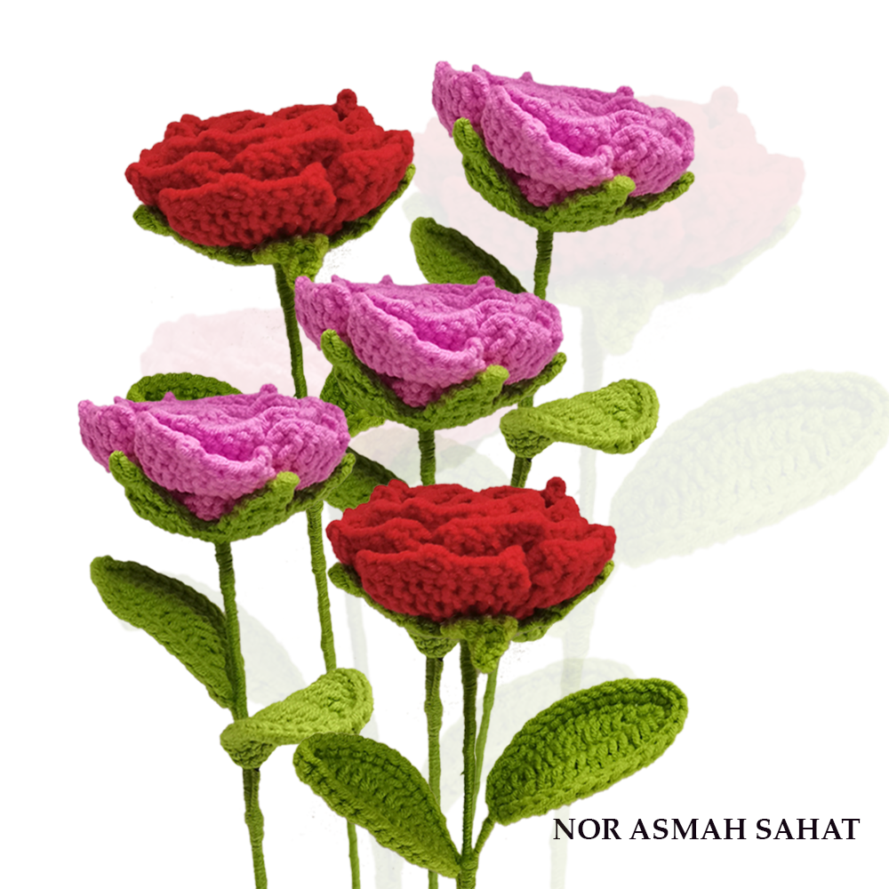(PRE-ORDER 303) BUNGA ROSE MERAH/PURPLE (5 KUNTUM)