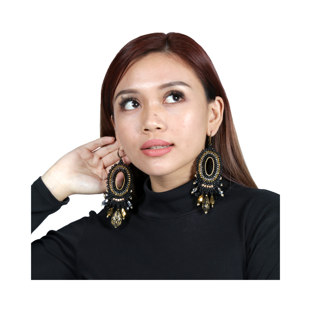 ANTING ANTING MANIK SARAWAK BLACK AND GOLD OVAL EARINGS