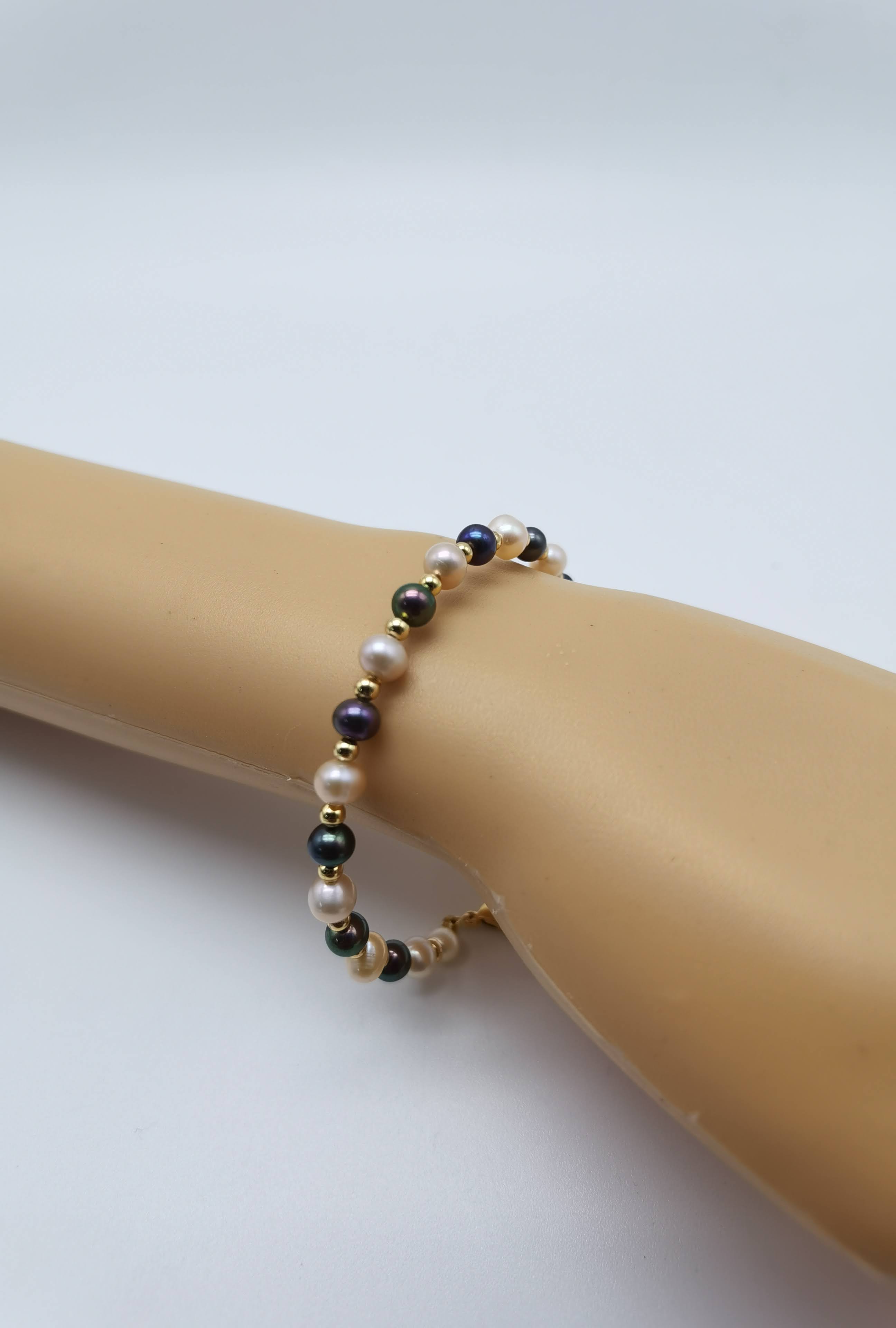 GELANG SUASA RANTAI KECIL  WANITA MUTIARA AIR MASIN WARNA HITAM DAN PUTIH