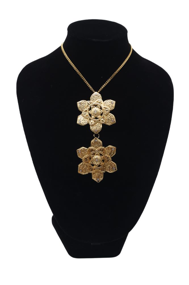 PEONY FLOWER 2-TIER CHAIN BROOCH