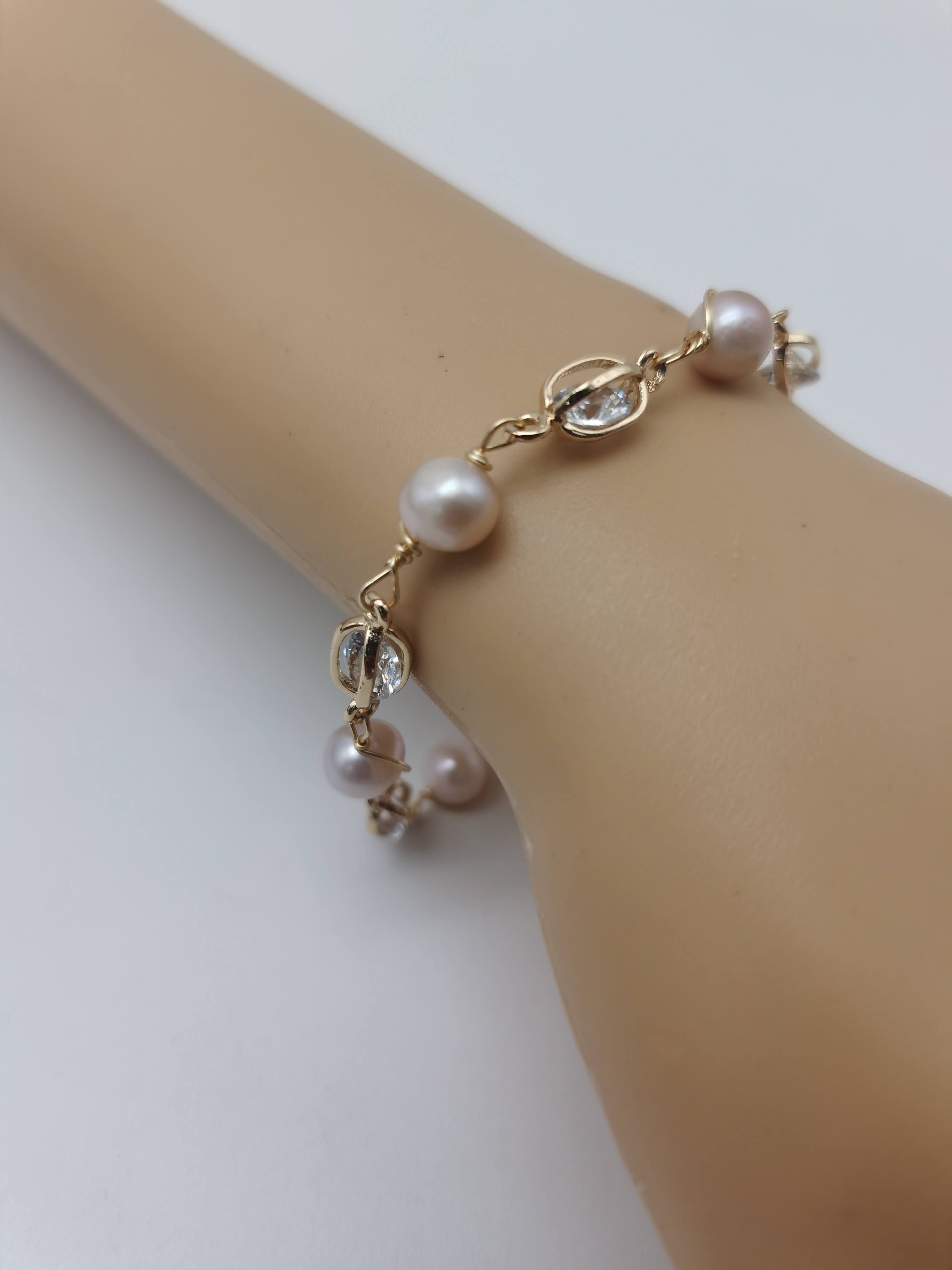 GELANG ROSEGOLD MUTIARA AIR MASIN + KRISTAL BUJUR WHITE