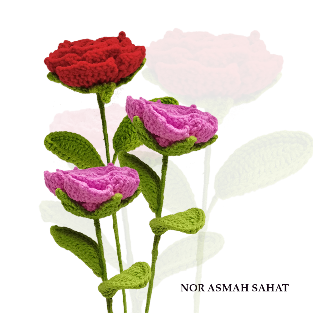 (PRE-ORDER 300) BUNGA ROSE MERAH/PURPLE (3 KUNTUM)