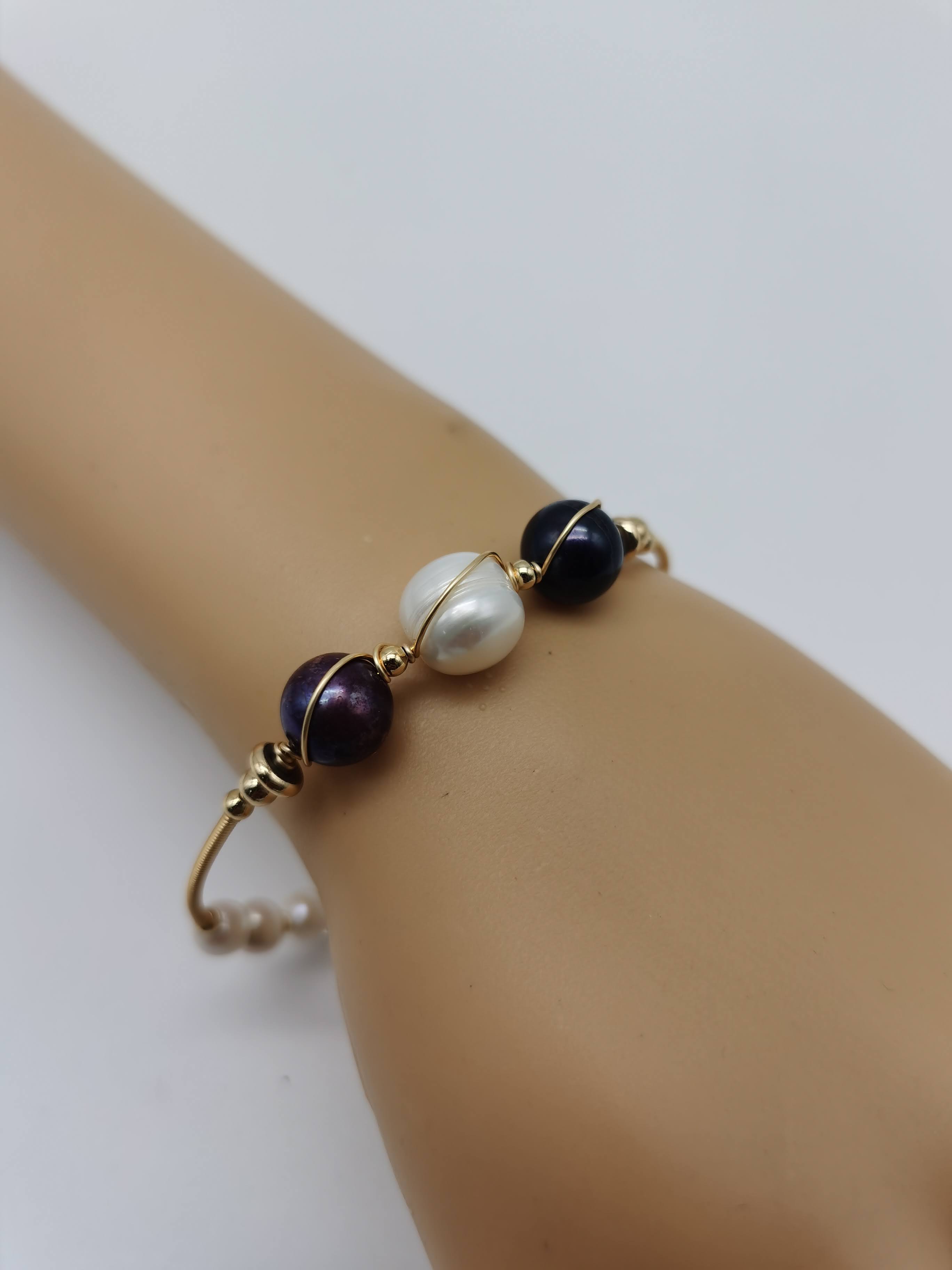 GELANG ROSE GOLD WANITA MUTIARA AIR MASIN WARNA HITAM PUTIH DAN MERAH