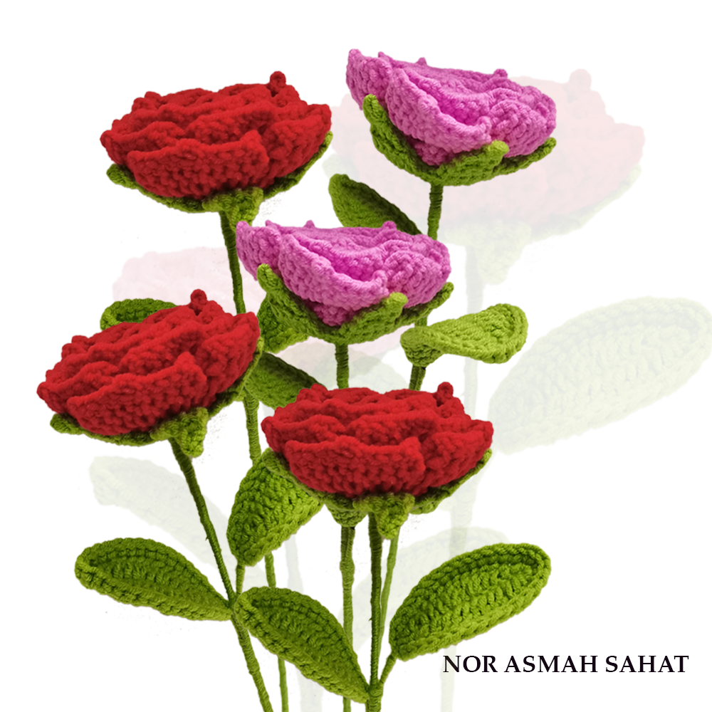 (PRE-ORDER 302) BUNGA ROSE MERAH/PURPLE (5 KUNTUM)