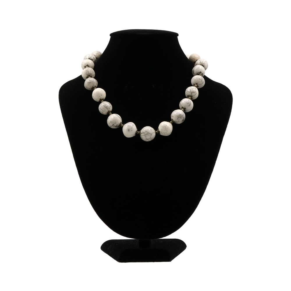 CERAMIC BEAD NECKLACE | WHITE CRACKER  RAKU DESIGN