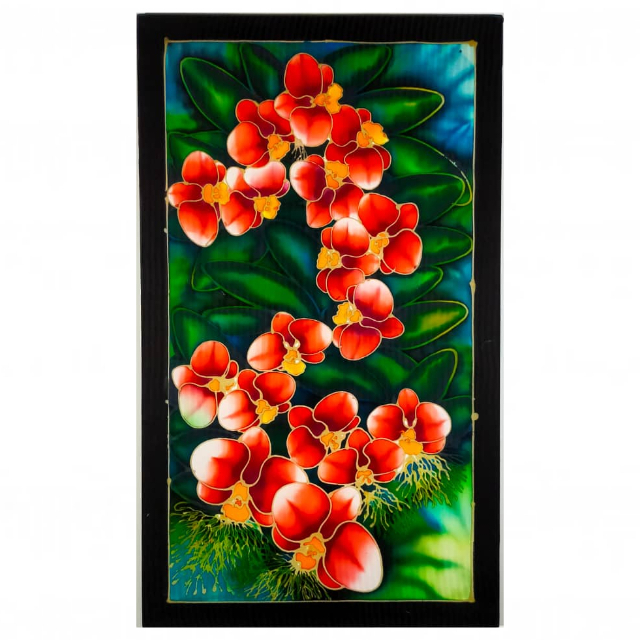 LUKISAN BATIK BUNGA ORKID MERAH