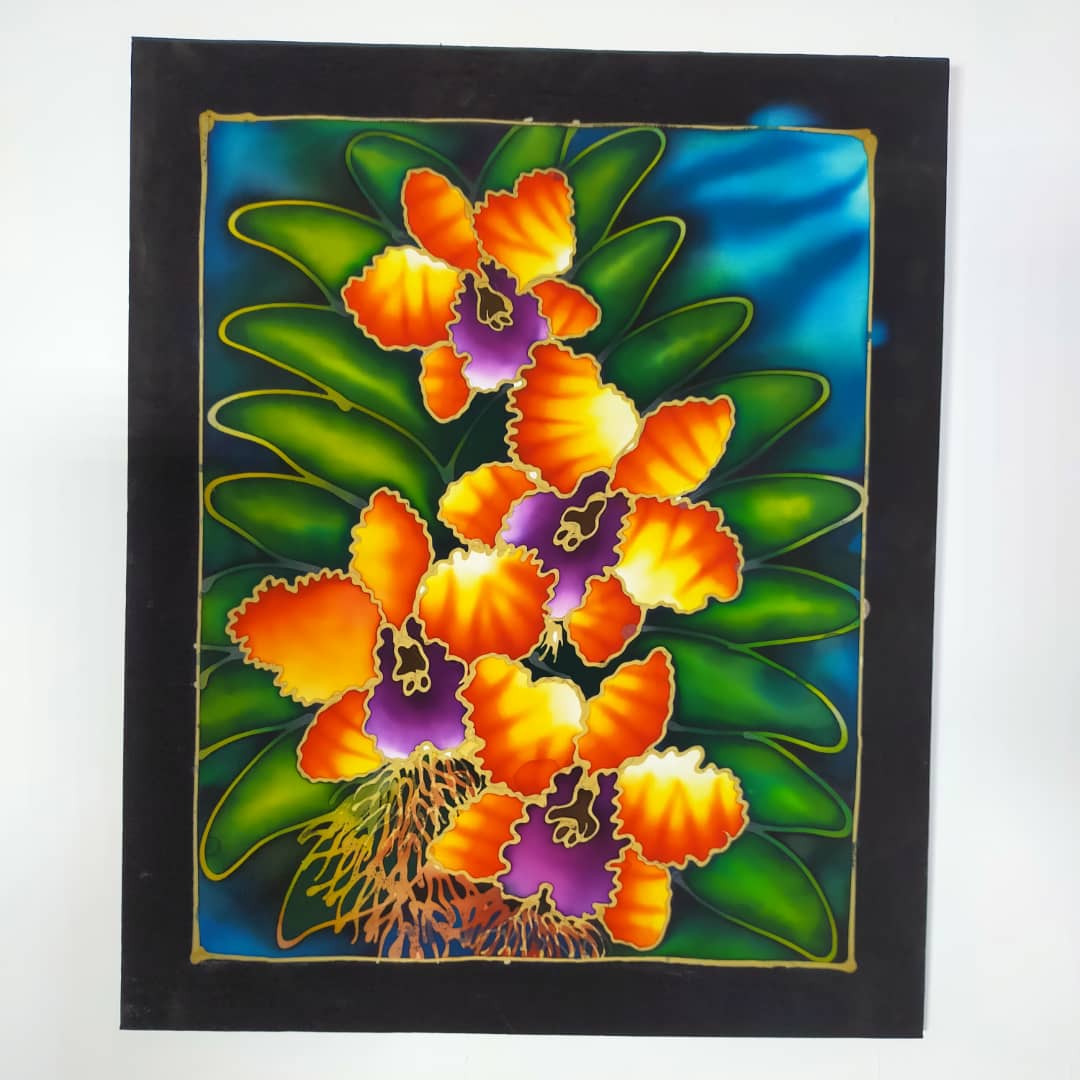 ORANGE ORCHID BATIK PAINTING