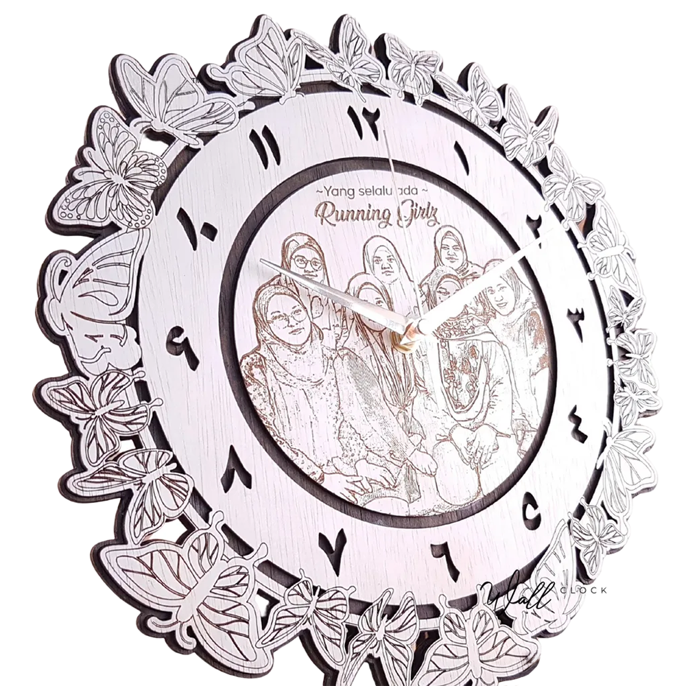 POTRAIT WALL BUTTERFLY JAWI CLOCK  (CUSTOM)