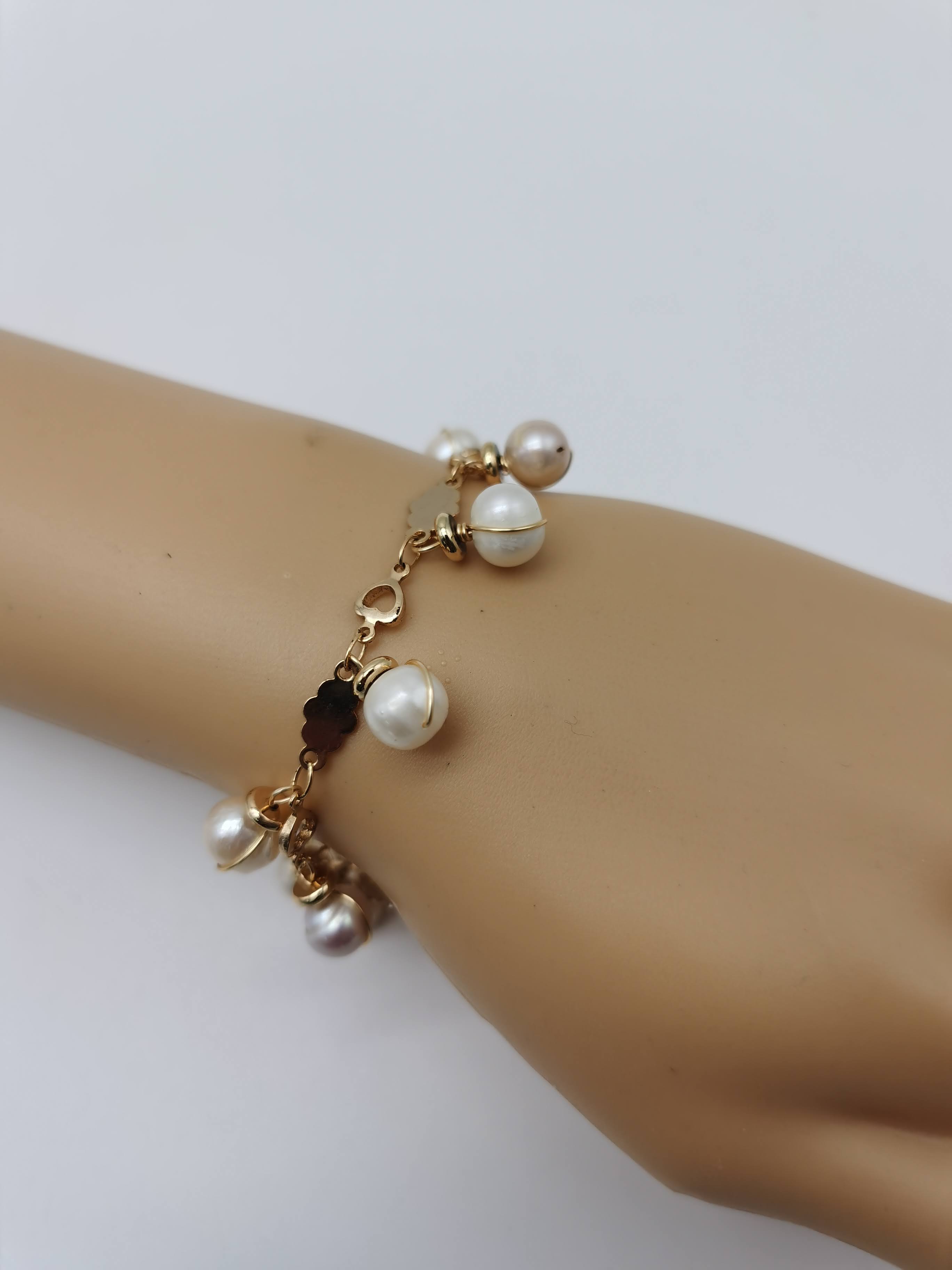 GELANG ROSEGOLD WANITA MUTIARA AIR MASIN WARNA PUTIH