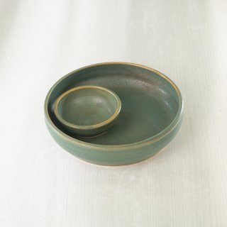 (SET) CERAMIC SHALLOW BIG BOWL + CERAMIC SAMBAL BOWL