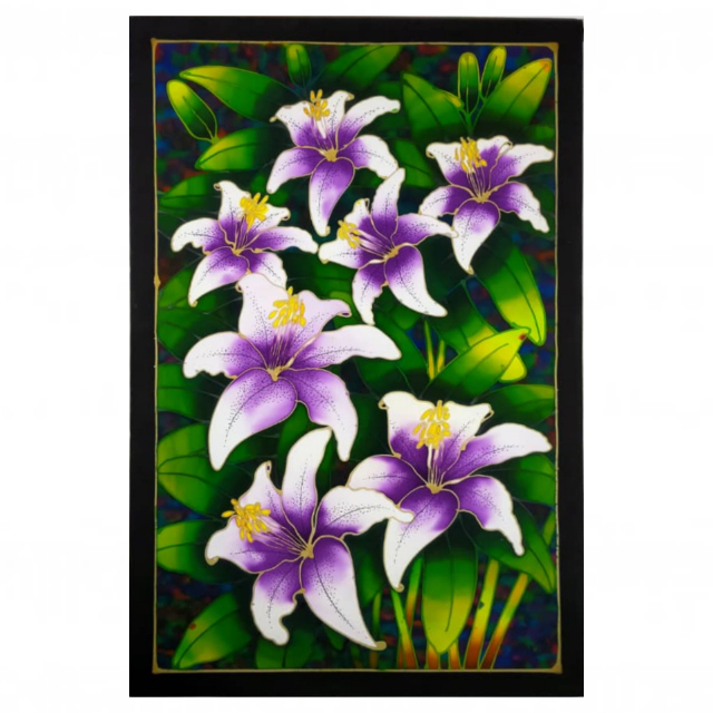 WHITE LILY FLOWER BATIK PAINTING