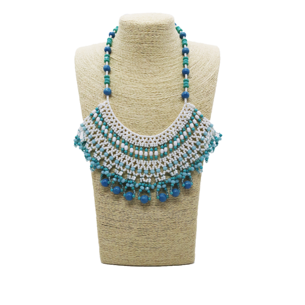 LONG BLUE AND WHITE BEAD NECKLACE