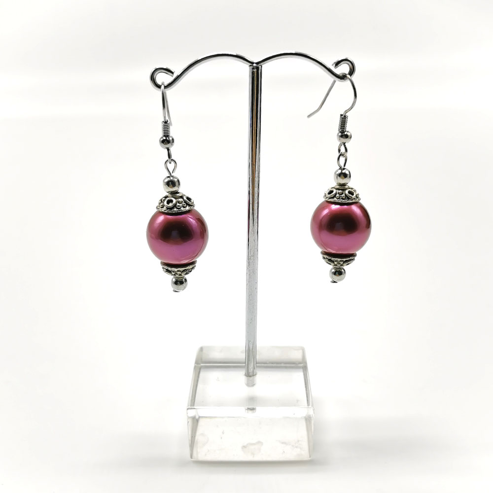 SHELL PEARL 14M EARRINGS - MAROON