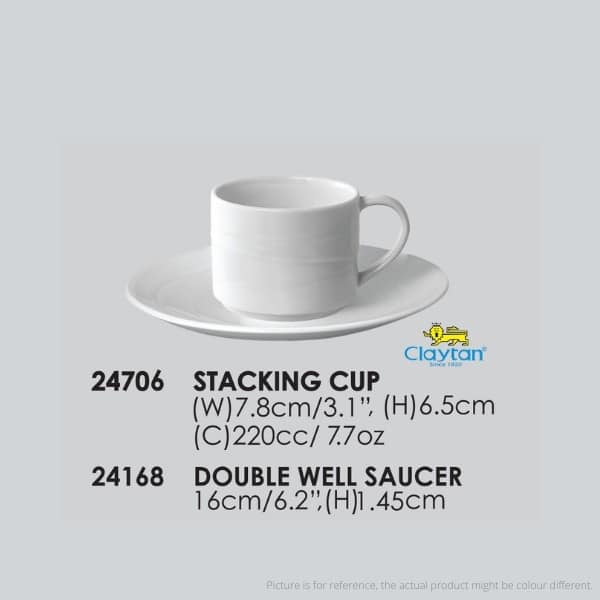 CLAYTAN - 7.7oz STACKING CUP &  DOUBLE WELL SAUCER- DRINKING HOTELWARE