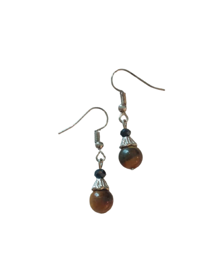 TIGER'S EYE EARING 8MM {A}