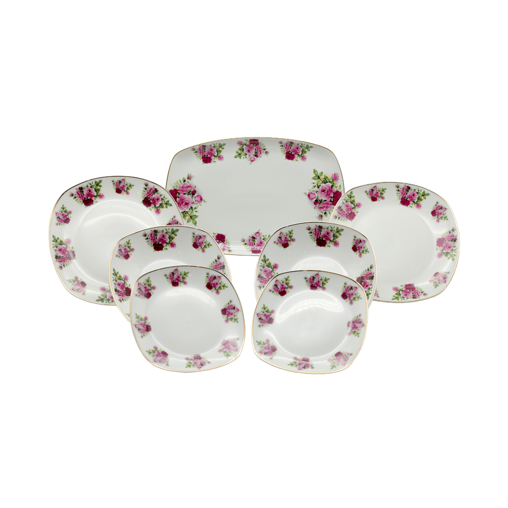 CERAMIC DINNER SET 7 PCS ROSE WITH GOLD RIM