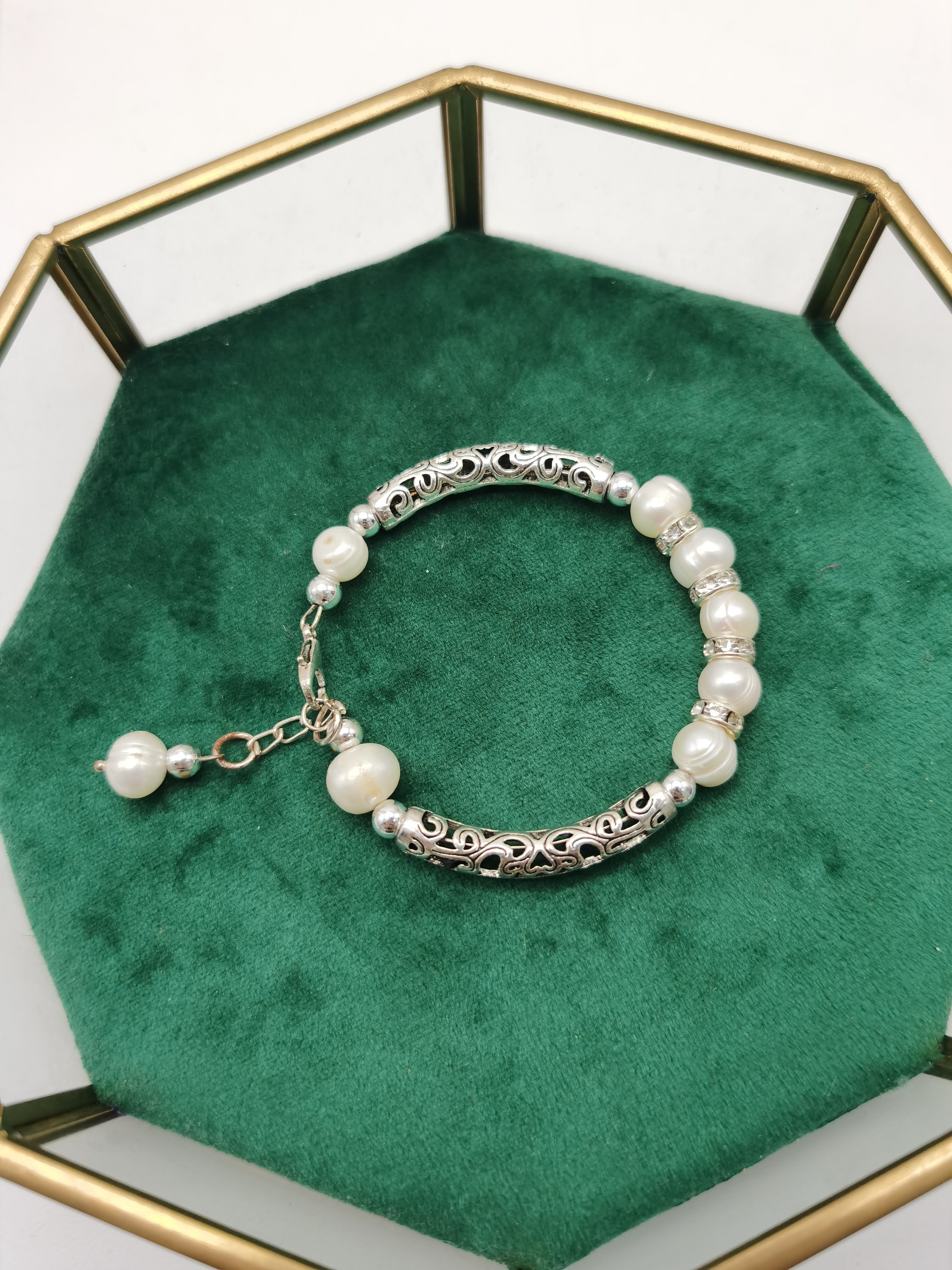GELANG BANGLE MUTIARA DAN CRYSRTAL PUTIH