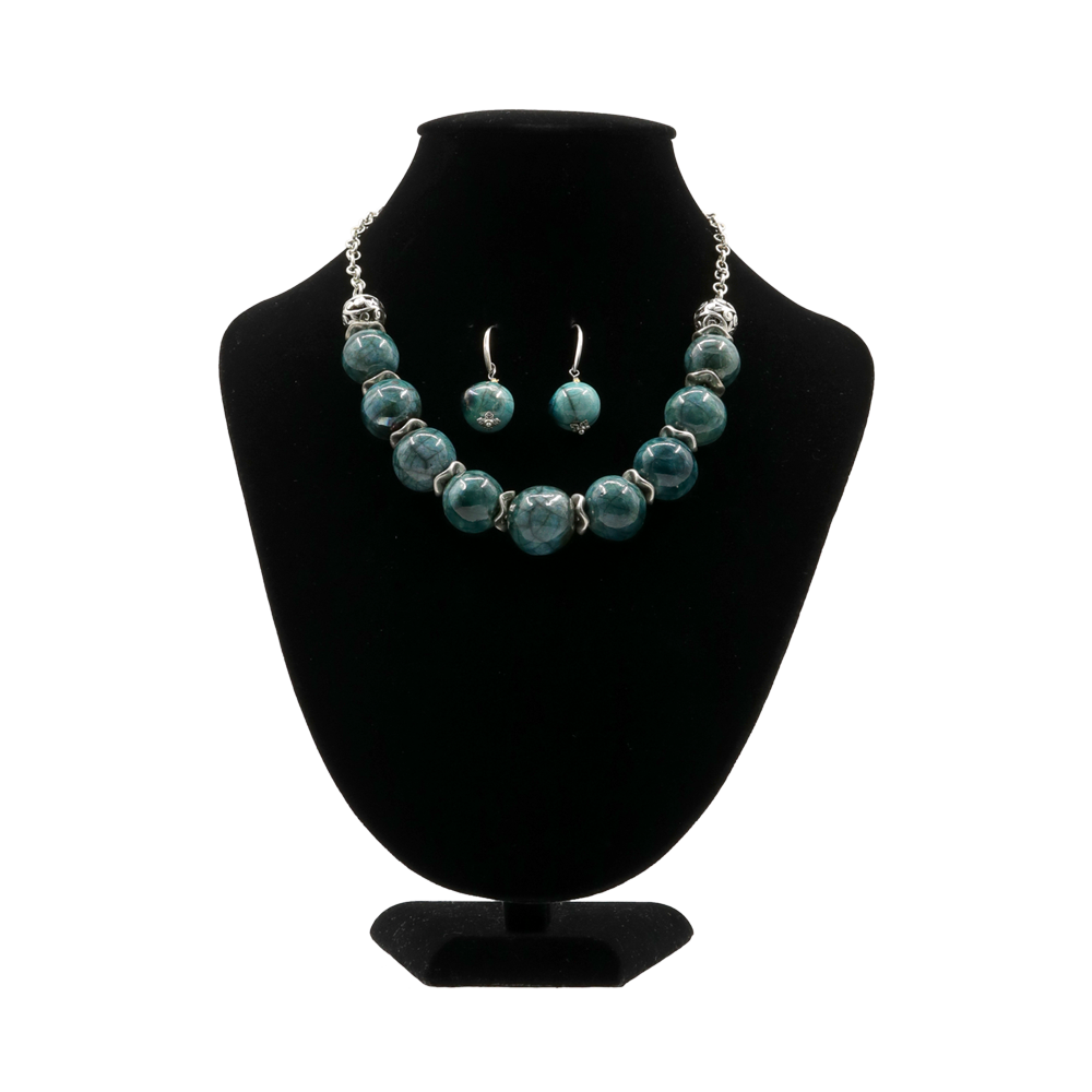 SET OF NECKLACE AND EARRINGS (CERAMIC BEADS RAKU)