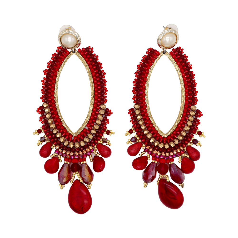 SARAWAK BEADS | GIANT RED OVAL HOOPS EARINGS