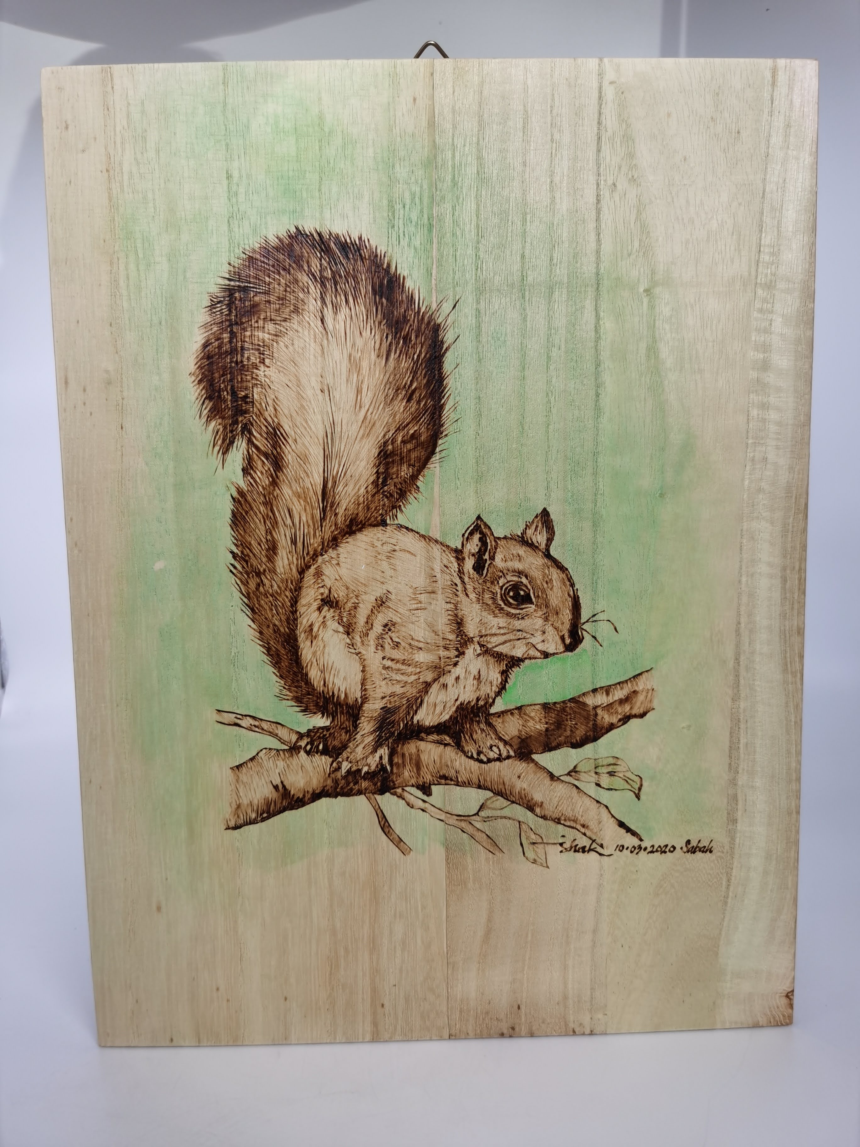 WOOD BURNING WITH BACKGROUND COLOR - PYROGRAPHY (SQUIRREL)