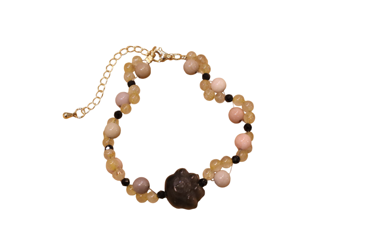 RUTILATED WITH SILVER OBSIDIAN BRACELET